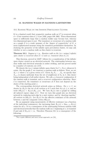 PERCOLATION AND DISORDERED SYSTEMS Geoffrey GRIMMETT