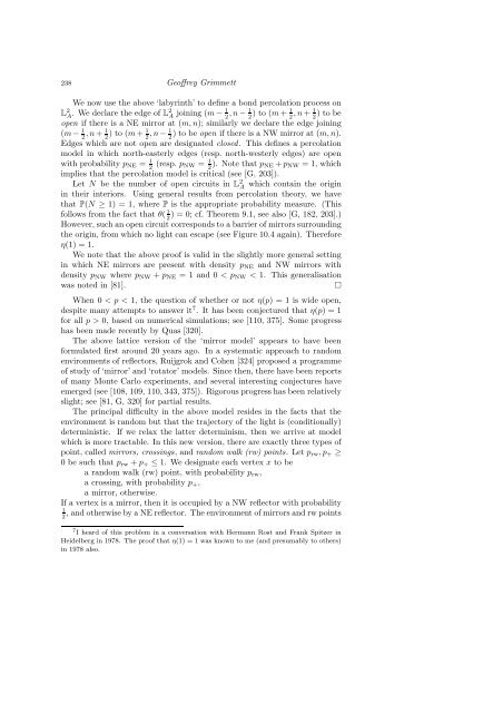 PERCOLATION AND DISORDERED SYSTEMS Geoffrey GRIMMETT