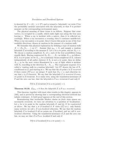 PERCOLATION AND DISORDERED SYSTEMS Geoffrey GRIMMETT