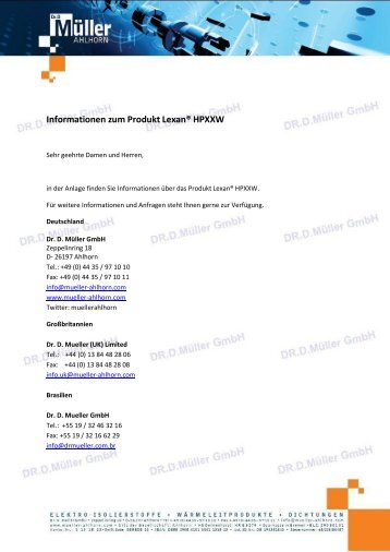 Informationen zum Produkt LexanÂ® HPXXW - Mueller -ahlhorn