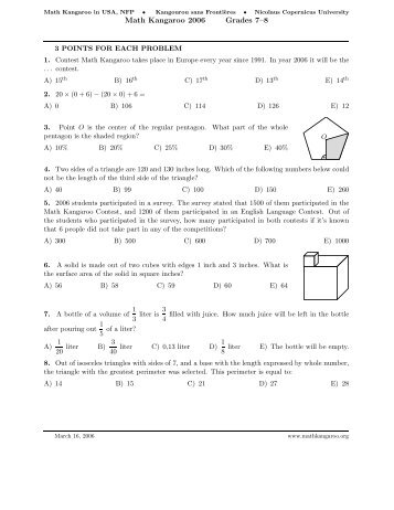 Math Kangaroo 2006 Grades 7â8 - Thales Foundation Cyprus