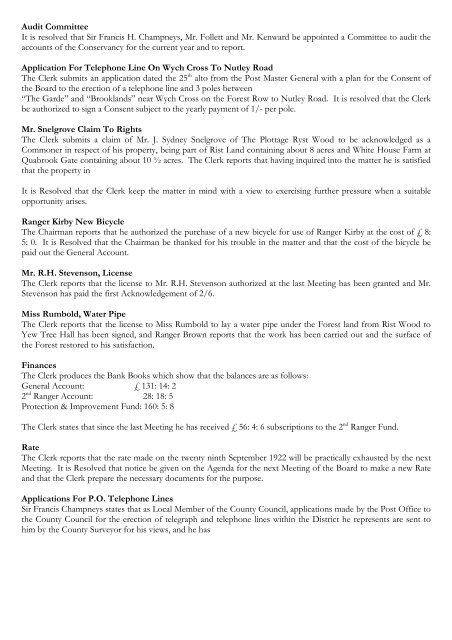 Transcript Historical Minute Book 1923 to 1931 - Ashdown Forest