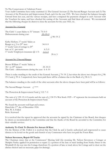 Transcript Historical Minute Book 1923 to 1931 - Ashdown Forest