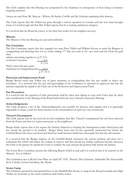 Transcript Historical Minute Book 1923 to 1931 - Ashdown Forest