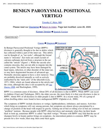 BENIGN PAROXYSMAL POSITIONAL VERTIGO - Mydoctor.ca