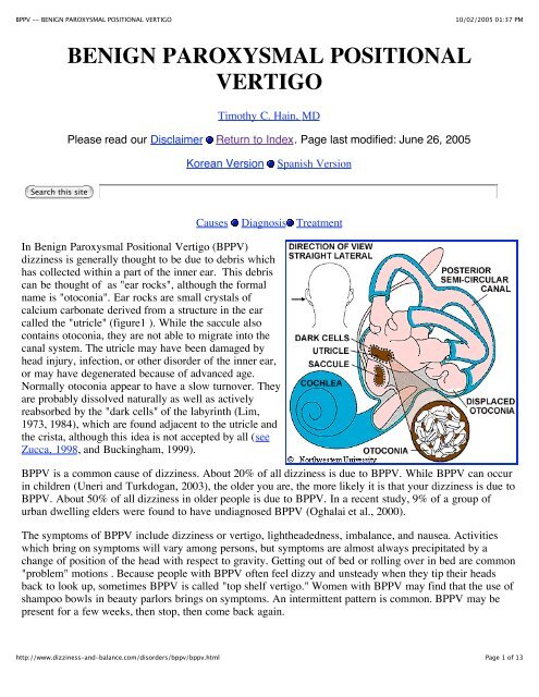 BENIGN PAROXYSMAL POSITIONAL VERTIGO - Mydoctor.ca