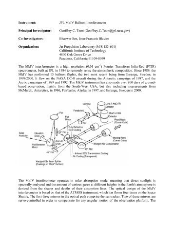 Instrument: JPL MkIV Balloon Interferometer Principal ... - Espo - NASA
