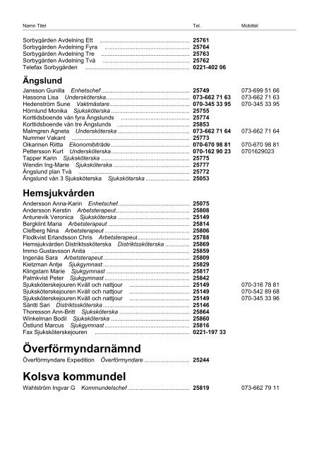 CMG Phone Book - VÃ¤stra MÃ¤lardalens KommunalfÃ¶rbund