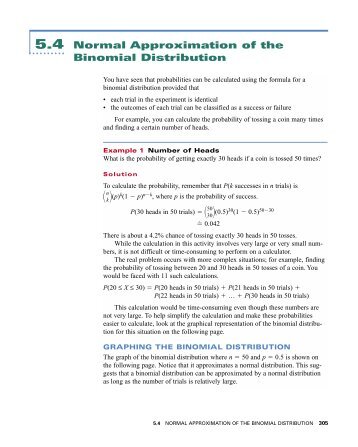 5.4 Normal Approximation Of The Binomial Distribution