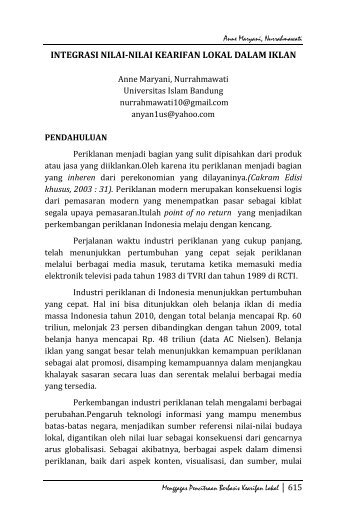 Integrasi Nilai-Nilai Kearifan Lokal Dalam Iklan. Oleh: Anne Maryani ...