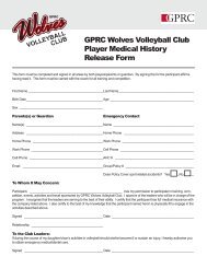 GPRC Wolves Volleyball Club Player Medical History Release Form