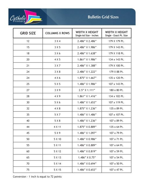 Bulletin Grid Sizes - Catholic Printery