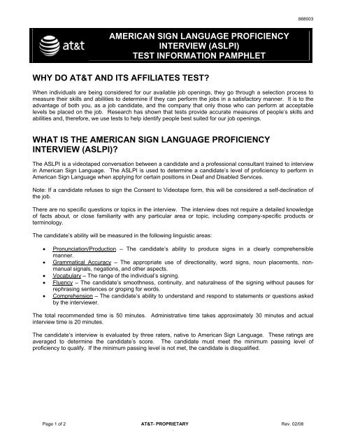American Sign Language Proficiency Interview - AT&T