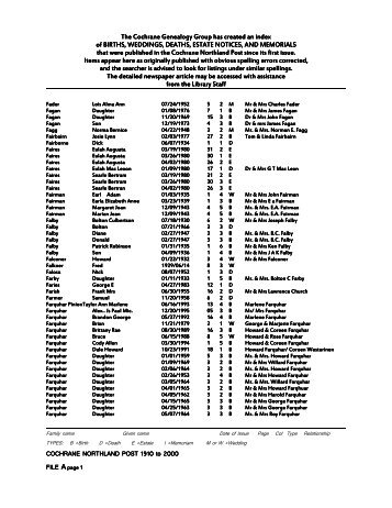 The Cochrane Genealogy Group has created an index The ...