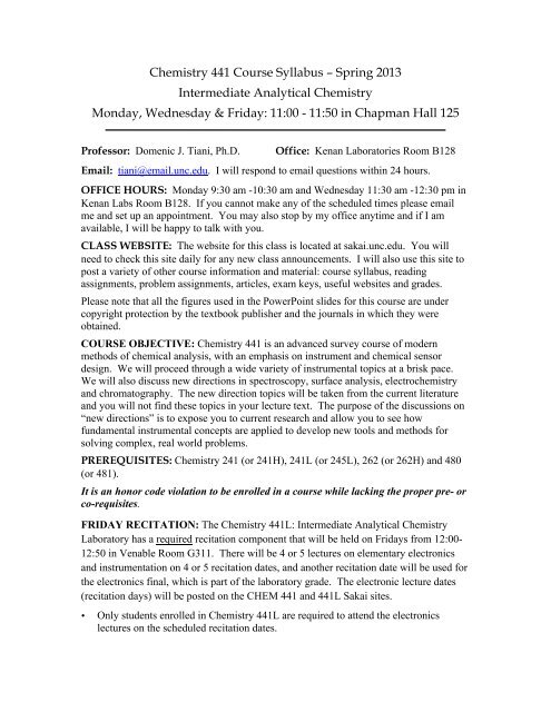 Chemistry 441 Course Syllabus â Spring 2013 Intermediate ...