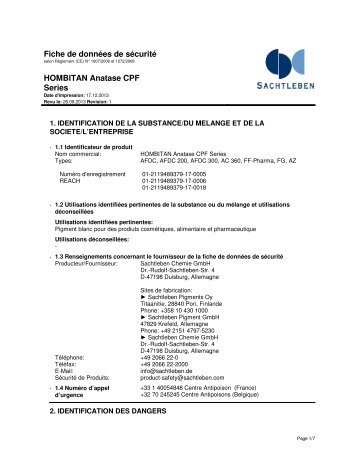 Fiche de données de sécurité HOMBITAN Anatase CPF Series