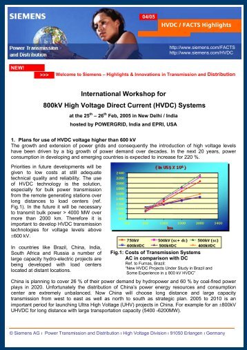 International Workshop for 800kV High Voltage Direct ... - Siemens