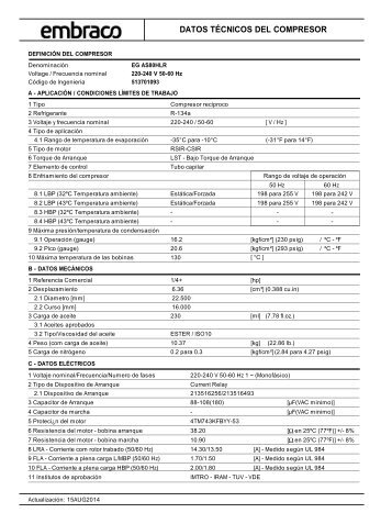 DATOS TÃCNICOS DEL COMPRESOR - Embraco