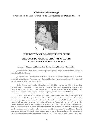 Discours de Madame Chantal Chauvin, Consule GÃ©nÃ©rale de France
