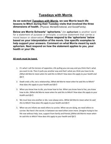 Tuesdays with Morrie Vocabulary List