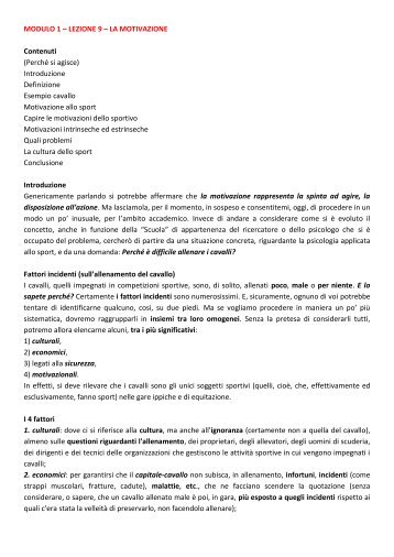 MODULO 1 – LEZIONE 9 – LA MOTIVAZIONE ... - life and fitness
