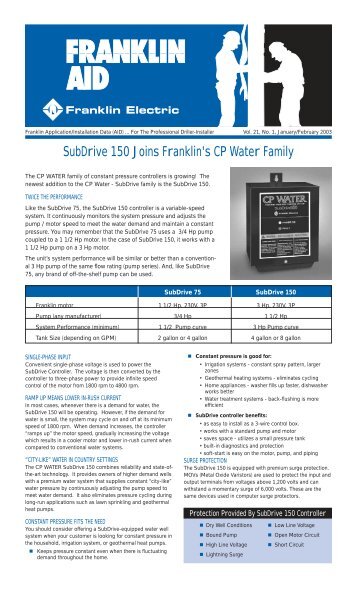 SubDrive 150 Joins Franklin's CP Water Family - Little Giant