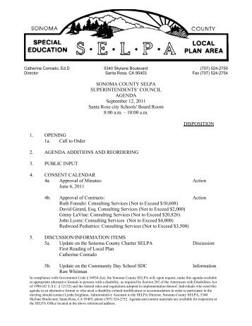 1b 09-12-11 Supts' Agenda - Sonoma County SELPA