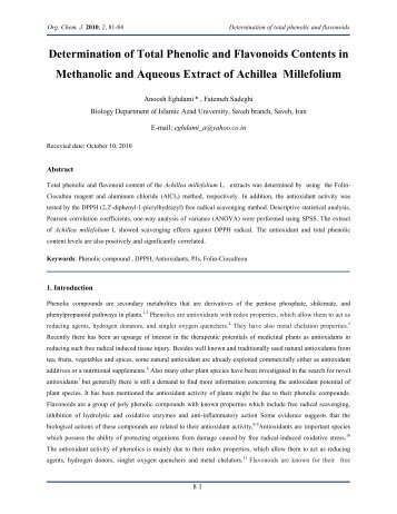 Determination of Total Phenolic and Flavonoids Contents in ...