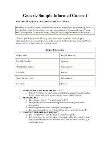 Generic Sample Informed Consent Form - Department of Energy ...