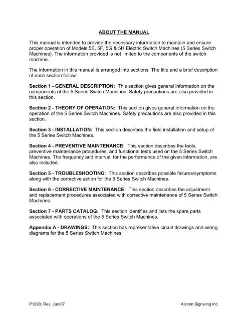 Models 5E, 5F, 5G & 5H Electric Switch Machines: Single ... - Alstom