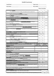 Health Summary Form - Student Services