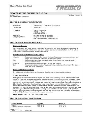 ELITE Temporary Tie Off Mastic - US MSDS - Tremco Roofing