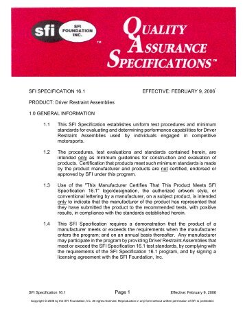 Page 1 SFI SPECIFICATION 16.1 EFFECTIVE: FEBRUARY 9, 2006 ...