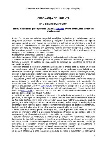 ORDONANŢĂ DE URGENŢĂ nr. 7 din 2 februarie 2011