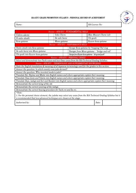 Record of achievement - British Judo Association