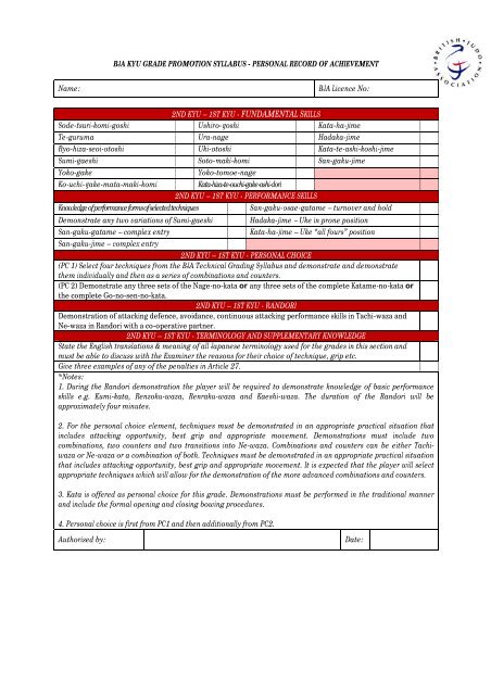 Record of achievement - British Judo Association