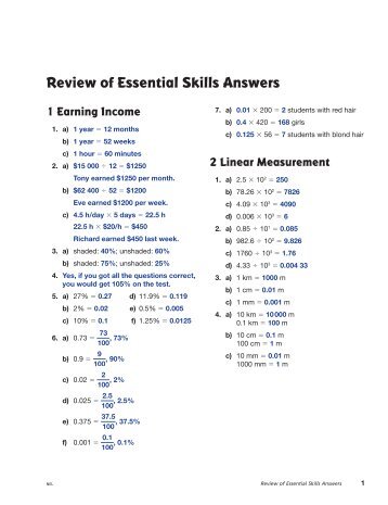 Grade 10 Review of Essential Skills - Answers