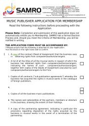 MUSIC PUBLISHER APPLICATION FOR MEMBERSHIP - samro