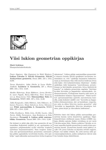 PDF-muodossa - Matematiikkalehti Solmu - Helsinki.fi