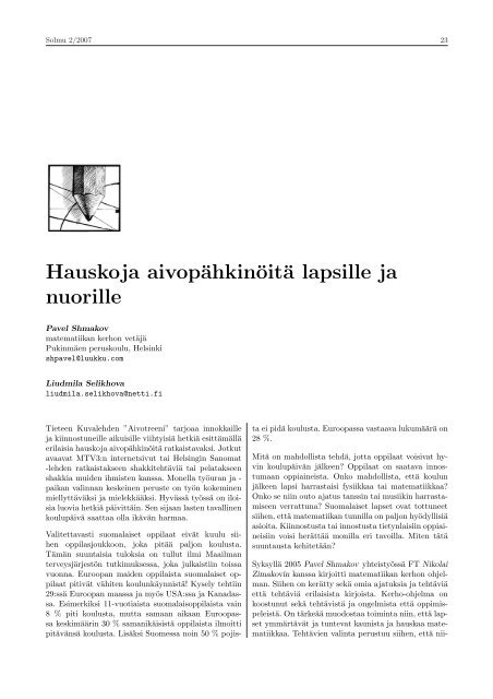 PDF-muodossa - Matematiikkalehti Solmu - Helsinki.fi