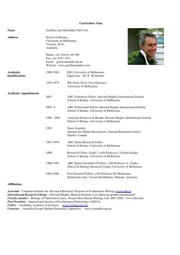 Curriculum Vitae Name Address Geoffrey Ian McFadden PhD FAA ...