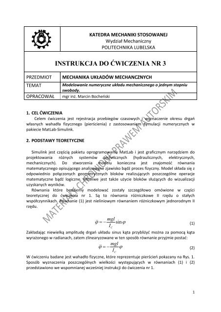 INSTRUKCJA DO ĆWICZENIA NR 3 - Politechnika Lubelska