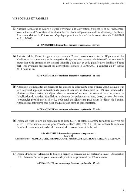 Compte-rendu synthÃ©tique du Conseil municipal du 18 octobre 2011
