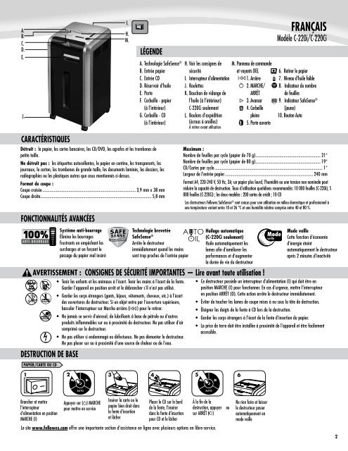 Manuel d'utilisation C-220i/C-220Ci - Fellowes