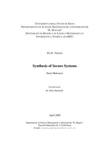 Synthesis of Secure Systems - Istituto di Informatica e Telematica - Cnr