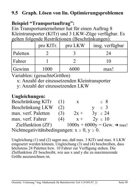 Angewandte Mathematik fÃ¼r Betriebswirte, Teil 3