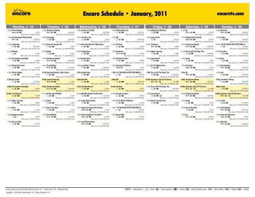 Encore Schedule - January, 2011 - Starz