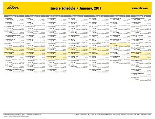 Encore Schedule - January, 2011 - Starz