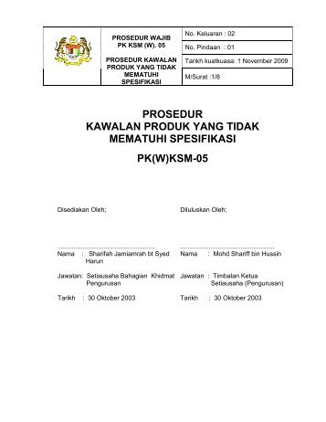 Prosedur Kawalan Produk Yang Tidak Mematuhi Spesifikasi