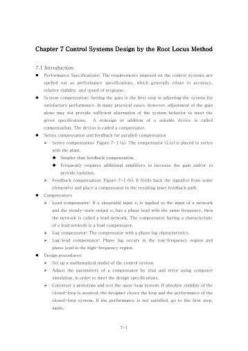 Chapter 7 Control Systems Design by the Root Locus Method